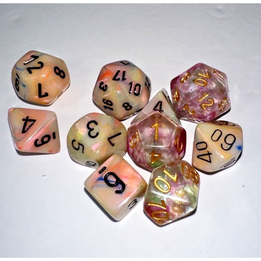 Set Of 10‎ DND Festive Circus and Unicorn Magic Dice -  Black Light Reactive!